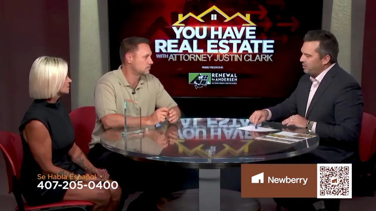 Chad Newberry and Lisa Foor of Newberry Homes being interviewed by attorney Justin Clark on the Central Florida TV show You Have Real Estate