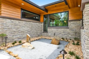 interior zen courtyard connecting living spaces in japandi home