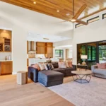 open concept japandi living room and kitchen with natural materials